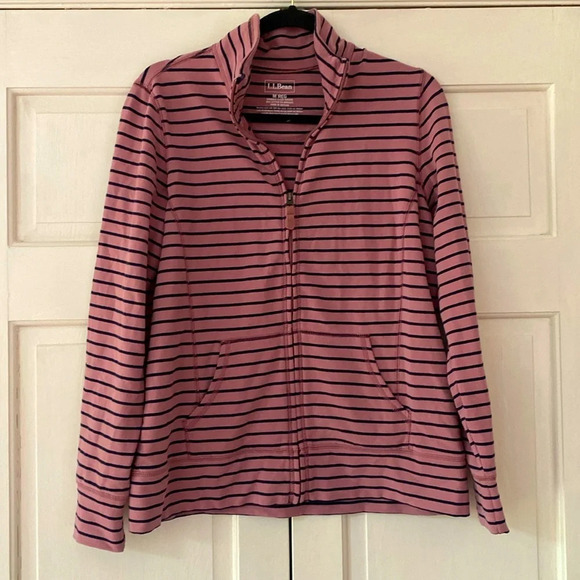 LL Bean Women's Ultrasoft Sweatshirt‎ Full-Zip Mock-Neck Jacket Orchid Stripe - Picture 3 of 9